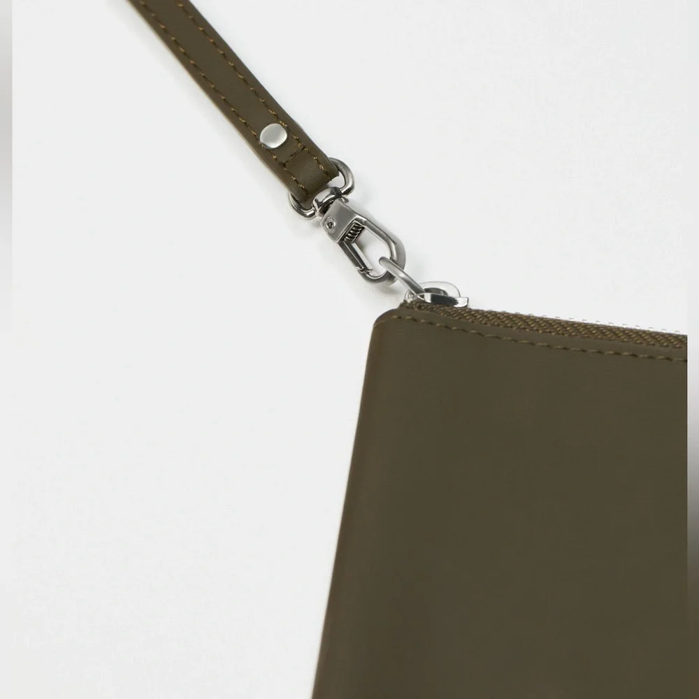 NWOT. Zara Man Green Rubberised Wallet with Neck Strap.